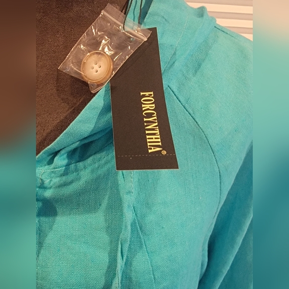 Super Cute Linen Teal Button-Up Hooded Jacket Size XL - Picture 5 of 15